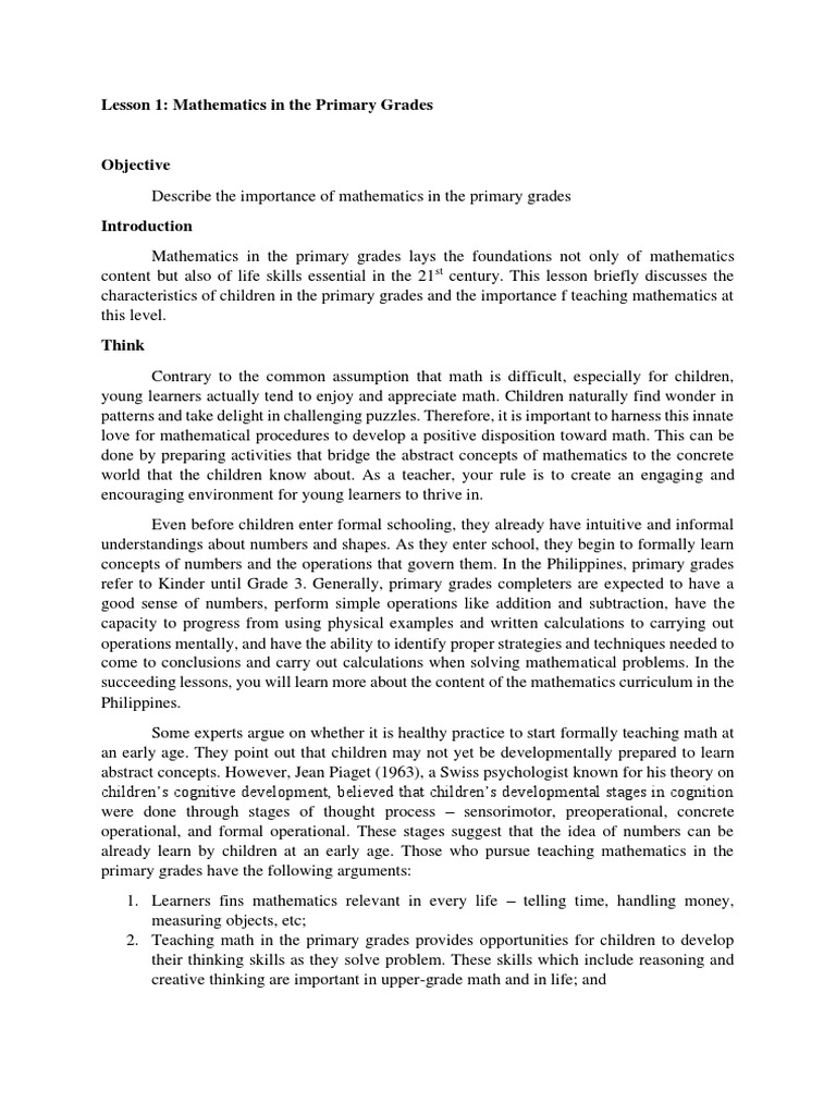 Teaching math in the primary grade pdf mathematics curriculum