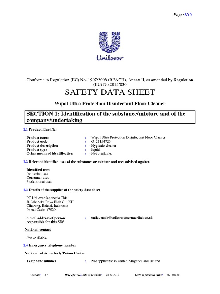 Wipol MSDS | PDF | Toxicity | Personal Protective Equipment