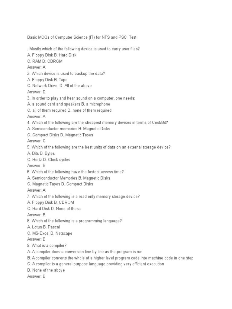 Basic Mcqs Of Computer