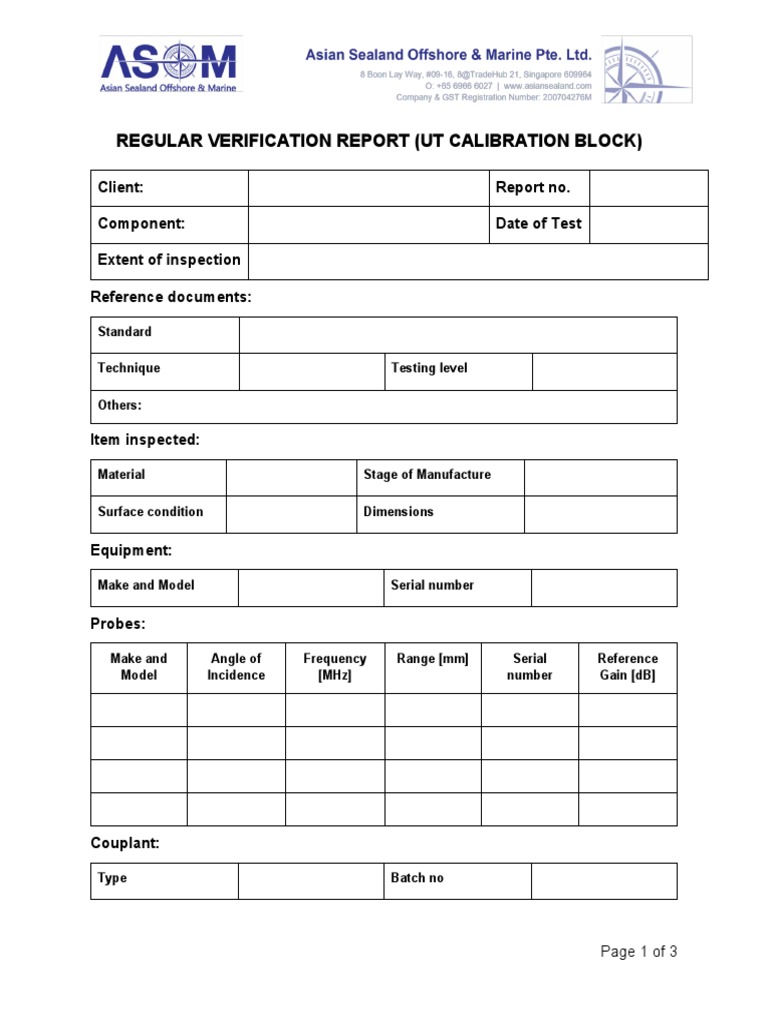 UT Calibration Verification Report | PDF | Nondestructive Testing ...