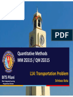 Quantitative Methods MM ZG515 / QM ZG515: L14: Transportation Problem