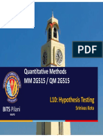 Quantitative Methods MM ZG515 / QM ZG515: L10: Hypothesis Testing