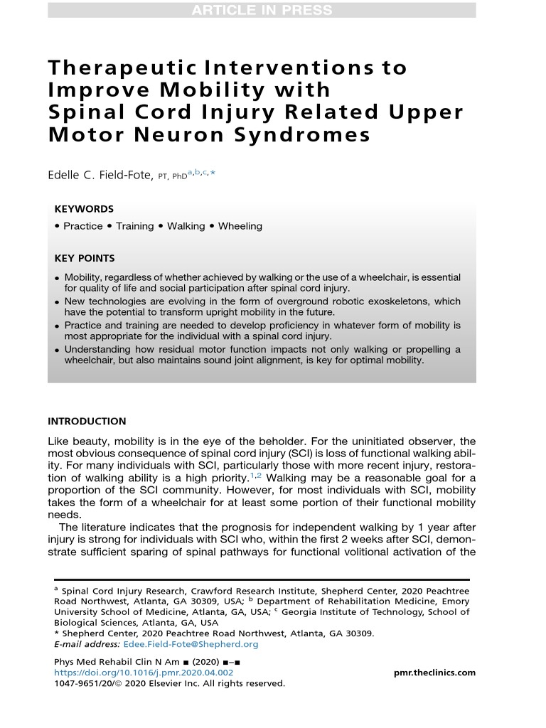 FIELDFOTE, 2020 Therapeutic Interventions To Improve Mobility With