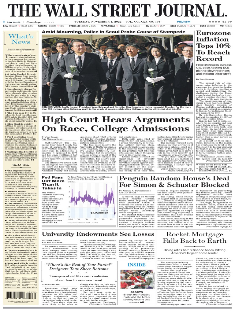 High Court Hears Arguments On Race, College Admissions: Eurozone Inflation  Tops 10% To Reach Record | PDF | Federal Reserve | Interest