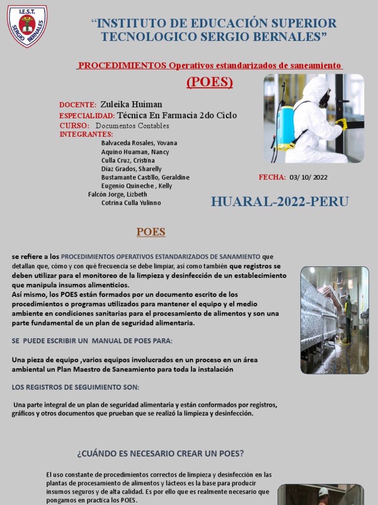 POES Grupo 1 | PDF | Alimentos | Seguridad alimenticia