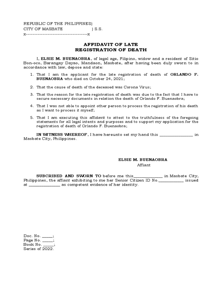 Affidavit Late Registration of Death | PDF