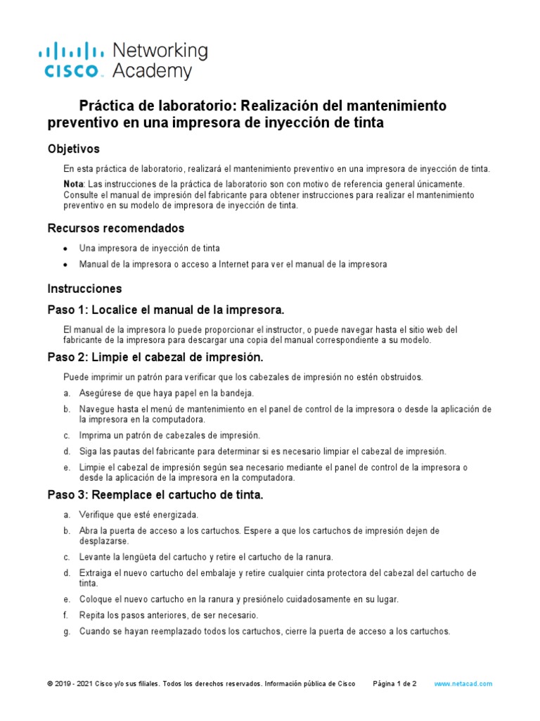 3 Lab - Perform Preventive Maintenance On An Inkjet Printer | PDF ...
