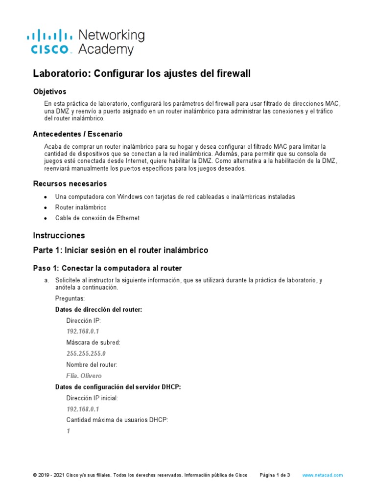 Configuración del Firewall en Router Wi-Fi | PDF | Cortafuegos ...