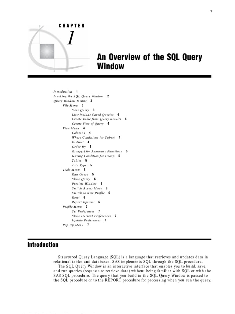 SQL Query Window Overview and Usage | PDF | Sql | Sas (Software)