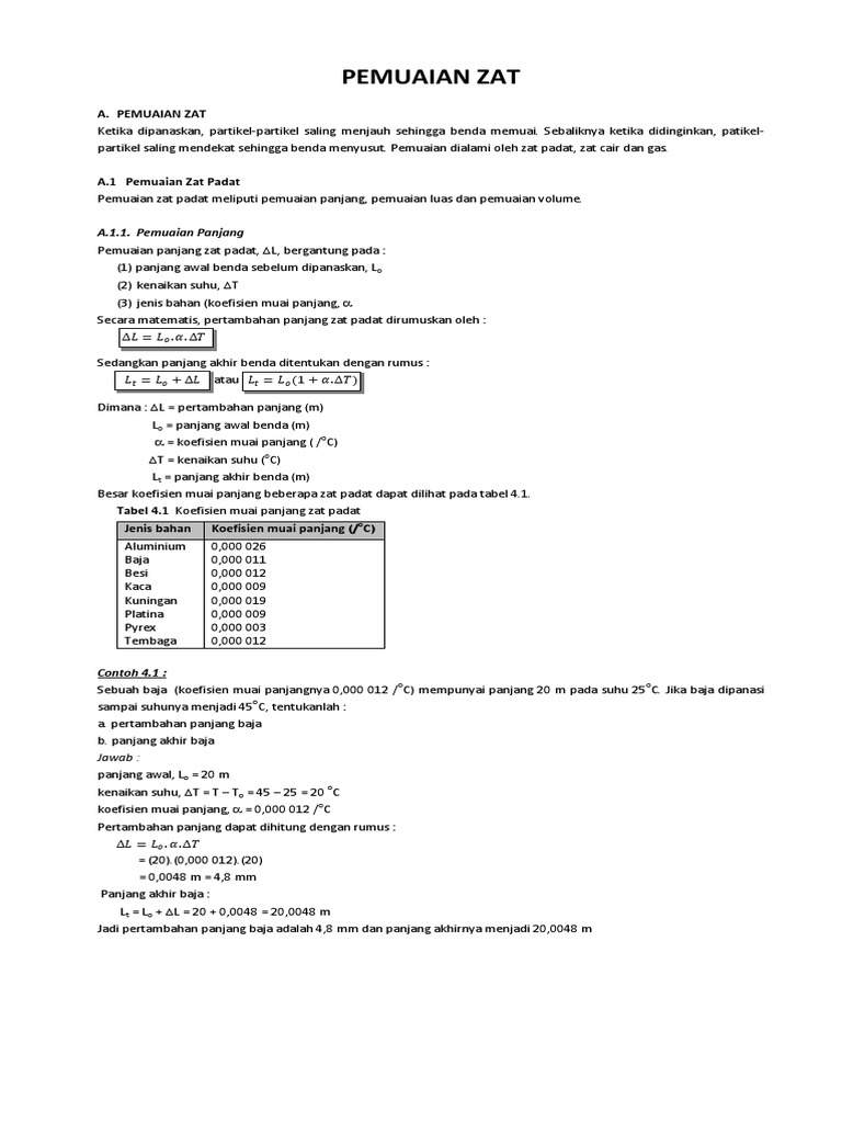 Pemuaian Zat: Contoh dan Rumus | PDF