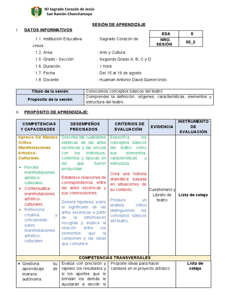 Segundo Grado A, B, C y D - Arte y Cultura - Sesion de Aprendizaje 2.2 ...