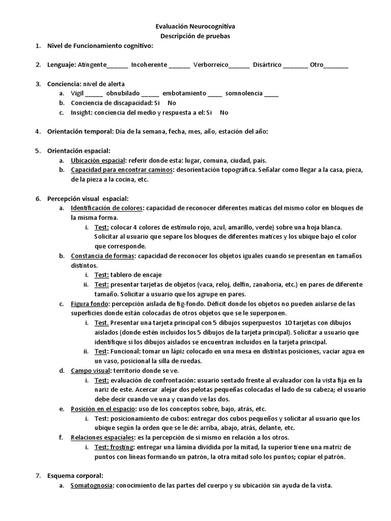 Evaluacion Cognitiva, Descripcion de Pruebas | PDF | Memoria | Cognición