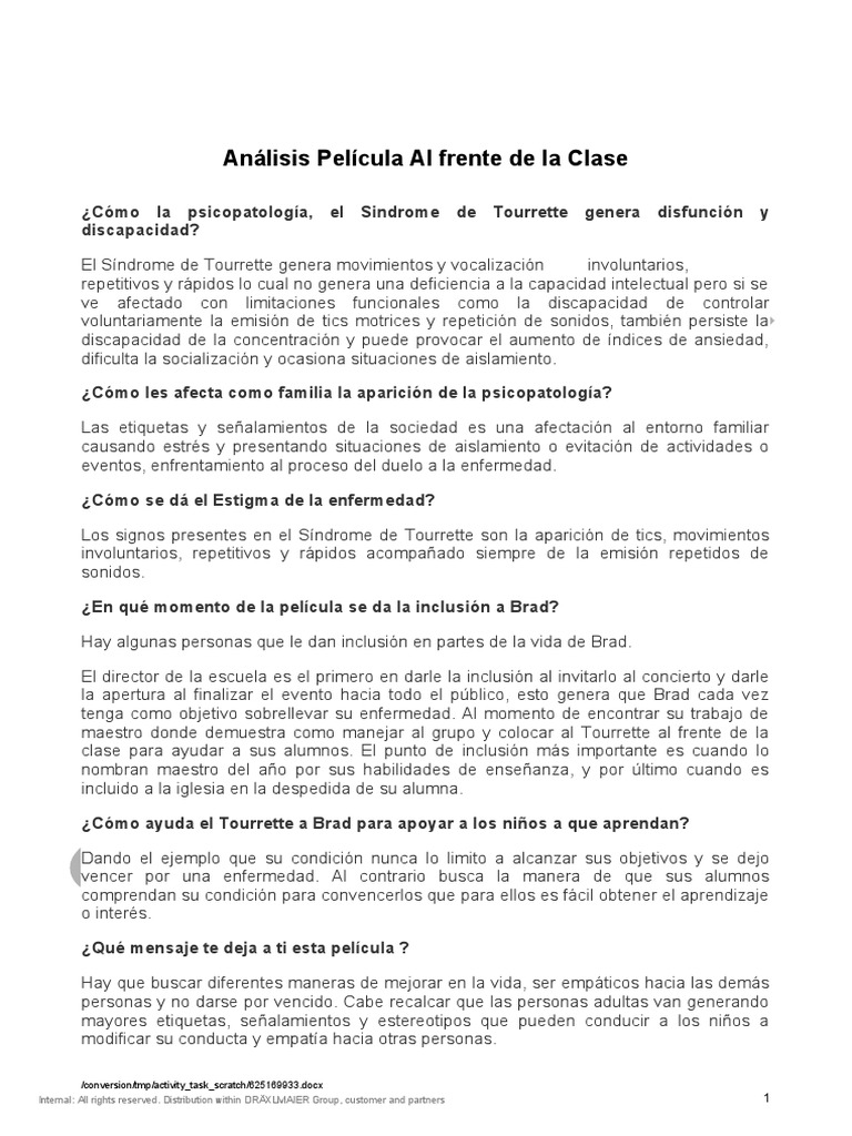 Análisis de Pelicula Al Frente de La Clase PDF Invalidez
