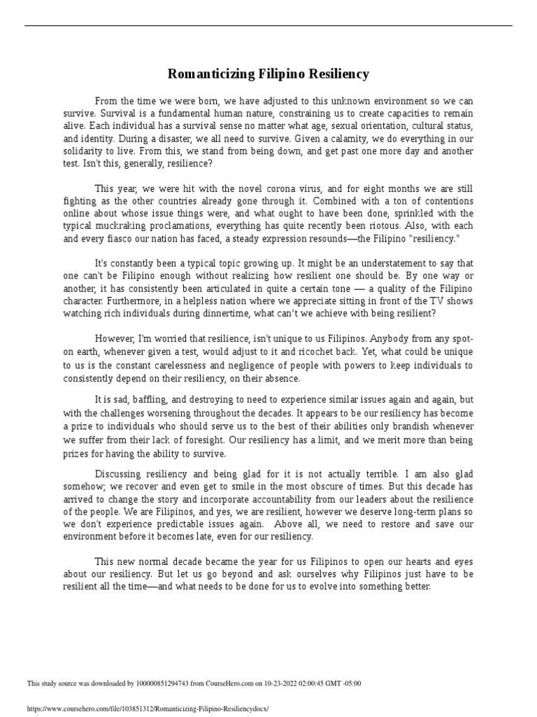 Romanticizing Filipino Resilience | PDF | Psychological Resilience ...