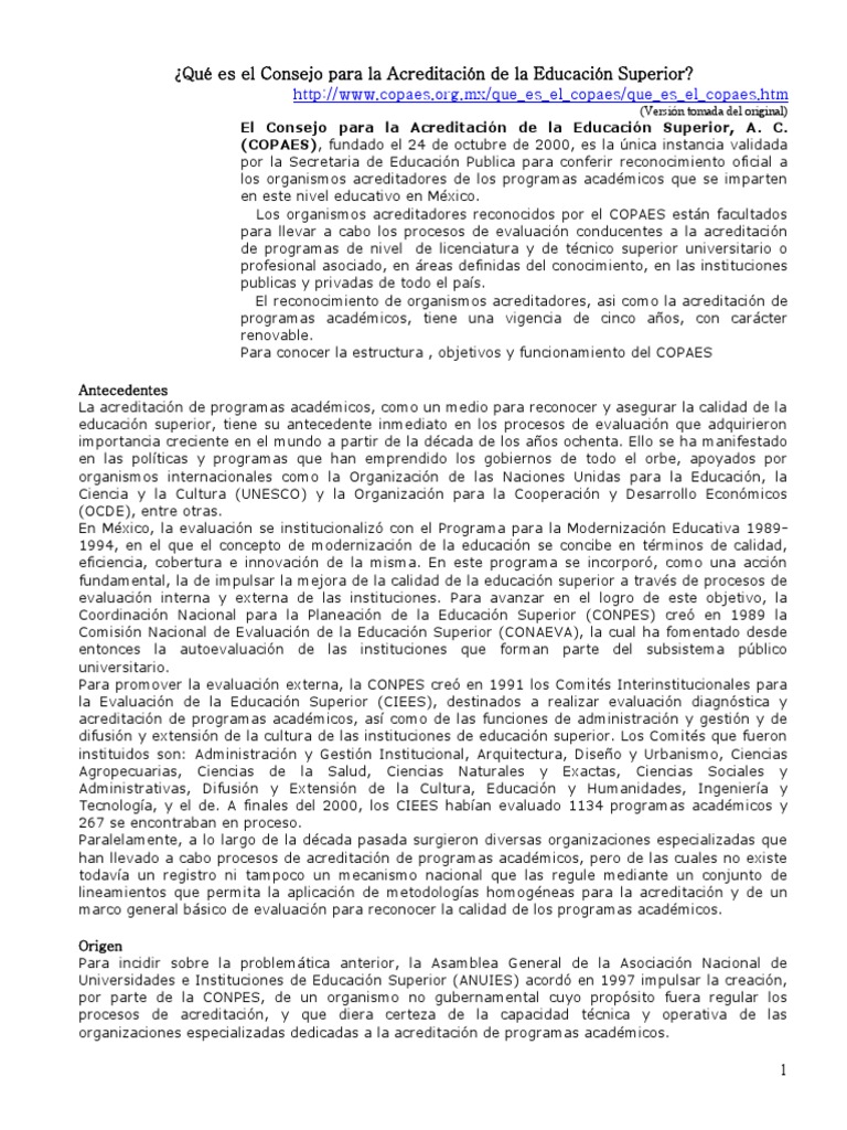 Qué Es El COPAES | PDF | Educación más alta | México