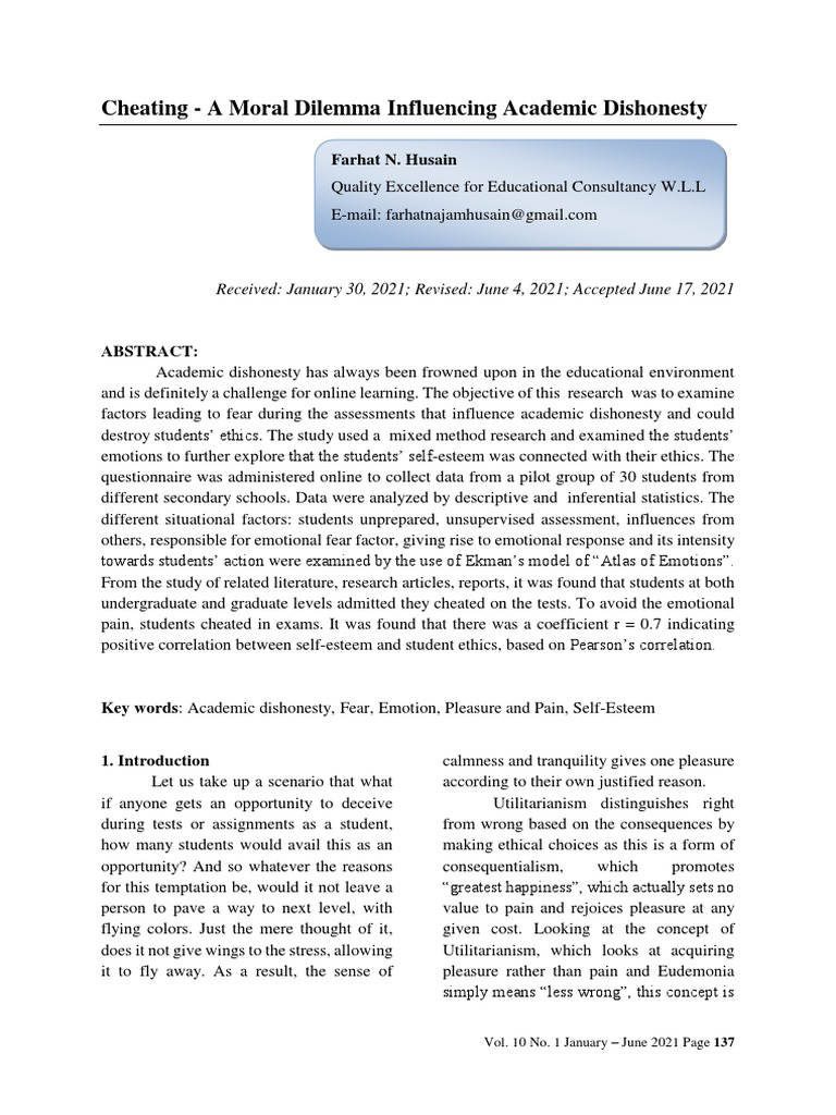 Academic Dishonesty and Student Ethics | PDF | Emotions | Academic ...