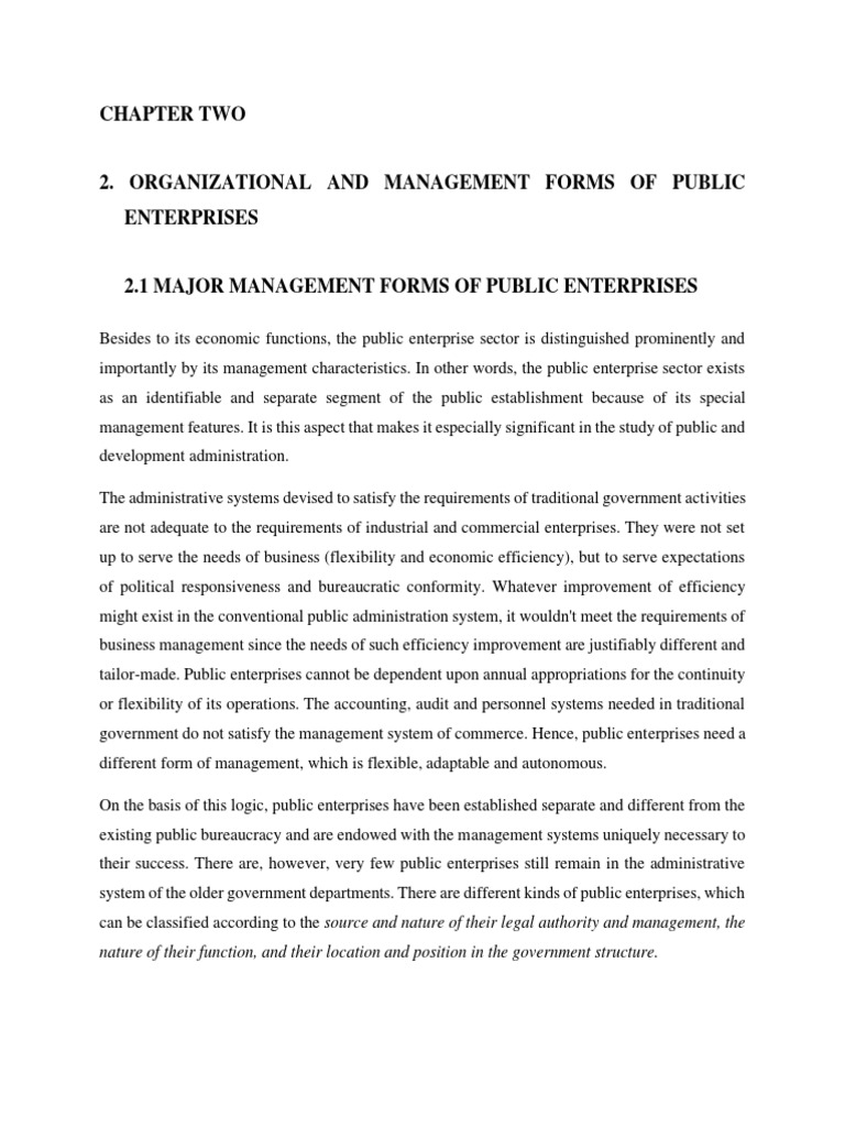 Forms of Public Enterprise PDF State Owned Enterprise Corporations