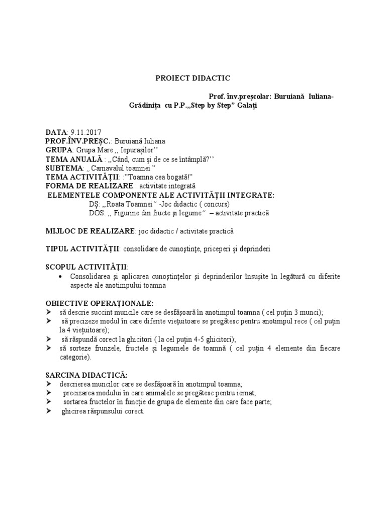 PROIECT DIDACTIC-Buruiana Iuliana-Gradinita Cu P.P.,,Step by Step ...