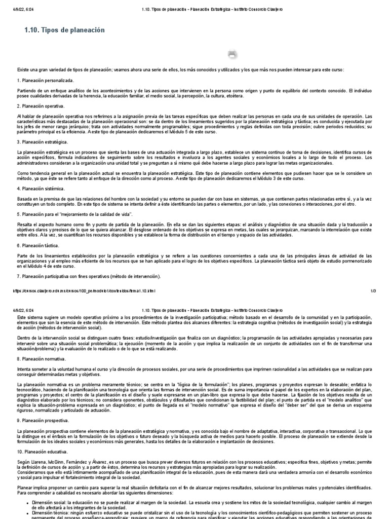 Tipos de Planeación Estratégica y Operativa | PDF | Planificación ...
