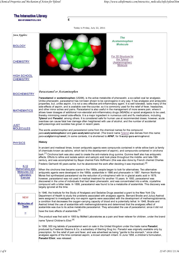 Chemical Properties and Mechanism of Action For Tylenol PDF