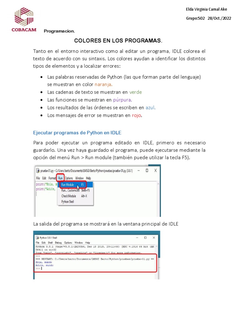 Colores en Los Programas.: Naranja | PDF | Python (lenguaje de ...