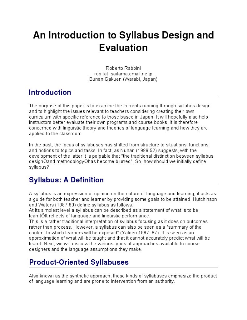 An Introduction to Syllabus Design and Evaluation