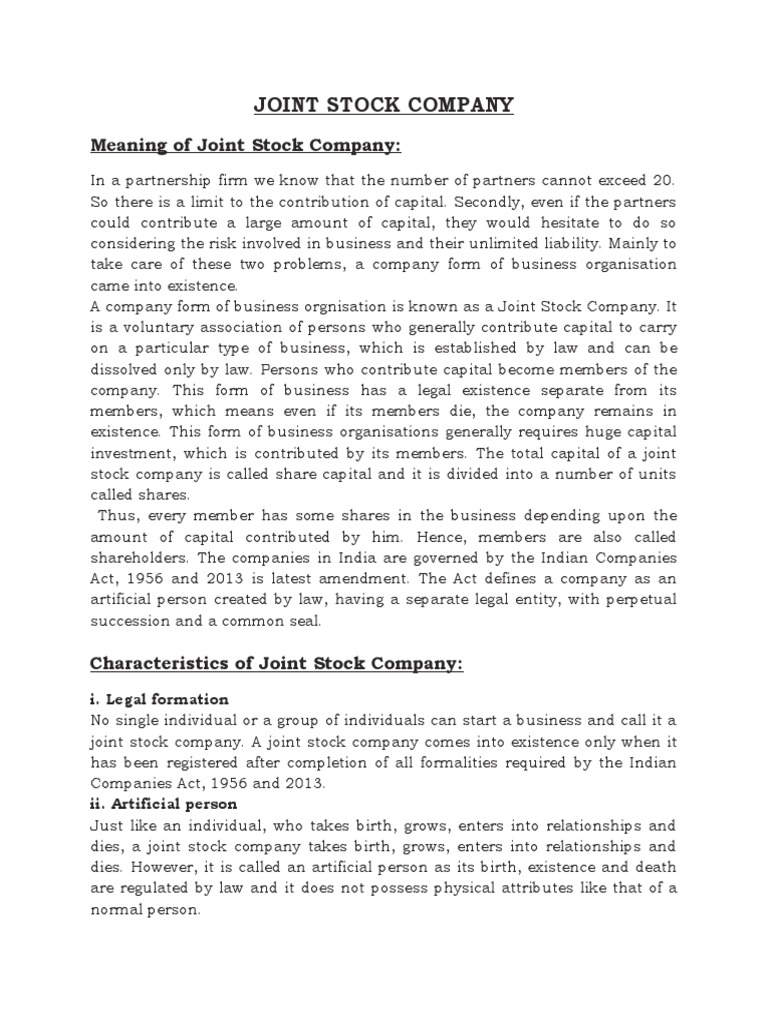 Joint Stock Company PDF Joint Stock Company Stocks