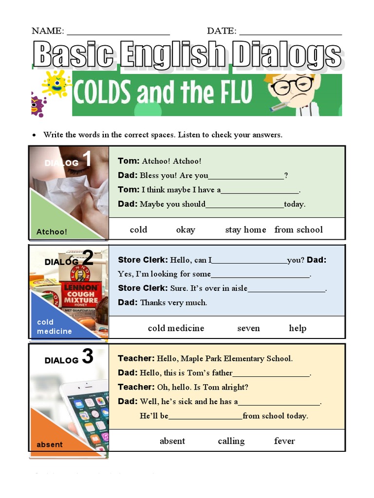 Basic English Dialogs Colds Flu | PDF | Human Communication | Applied ...