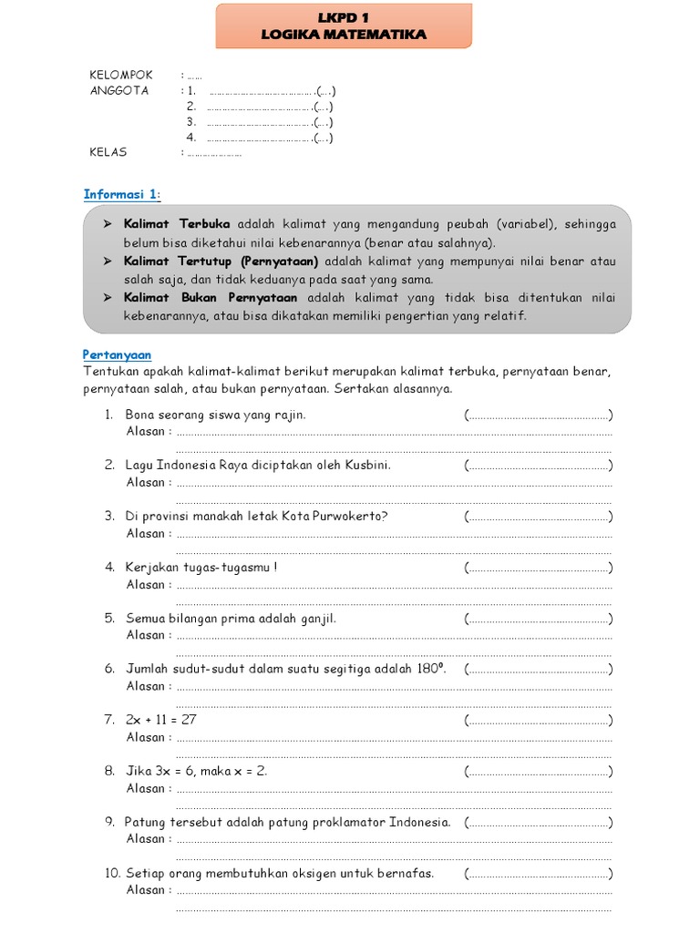 Kalimat dalam Logika Matematika | PDF | Metode & Bahan Ajar