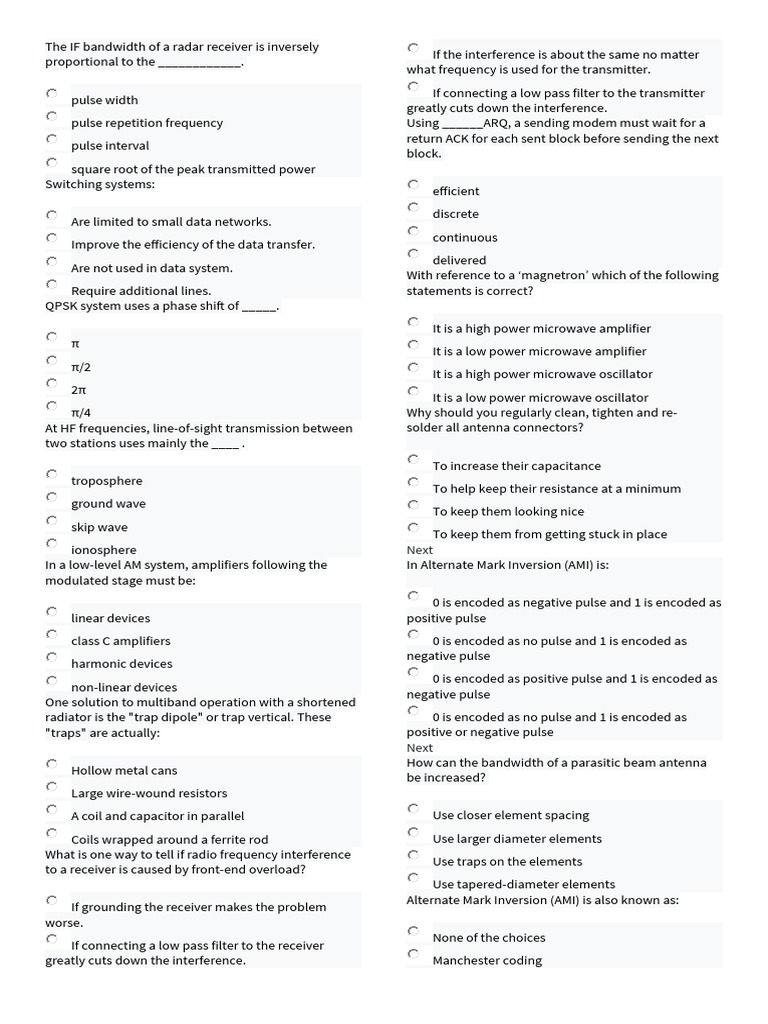 Mastery Test 02 - Est Choices | PDF | Antenna (Radio) | Microwave