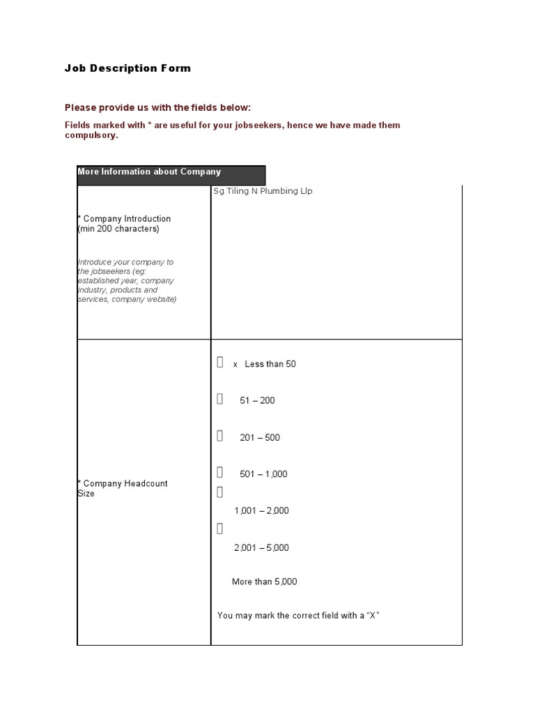 Job Description Form PDF