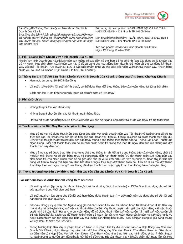 KBank Biz Loan Factsheet - Finalize (VN) | PDF