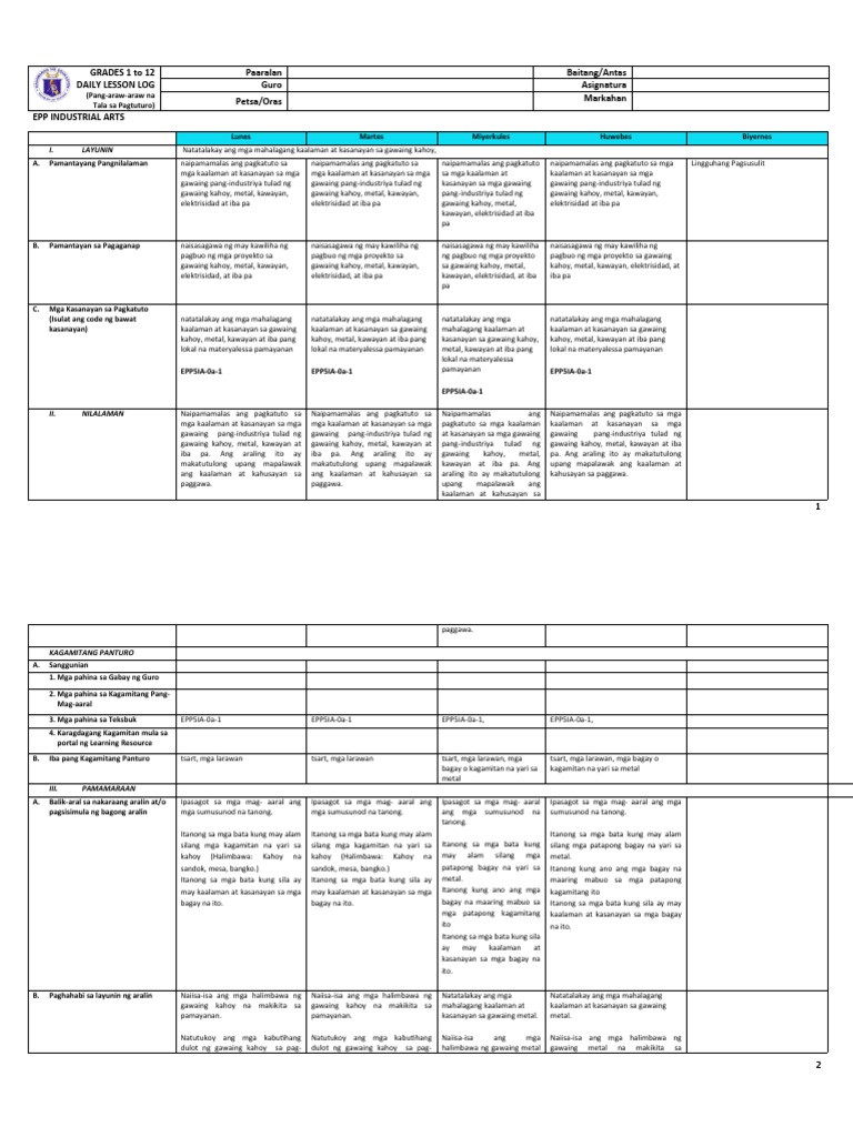 Grade 5 EPP Industrial Arts DLL Whole Year Grade 5 PDF