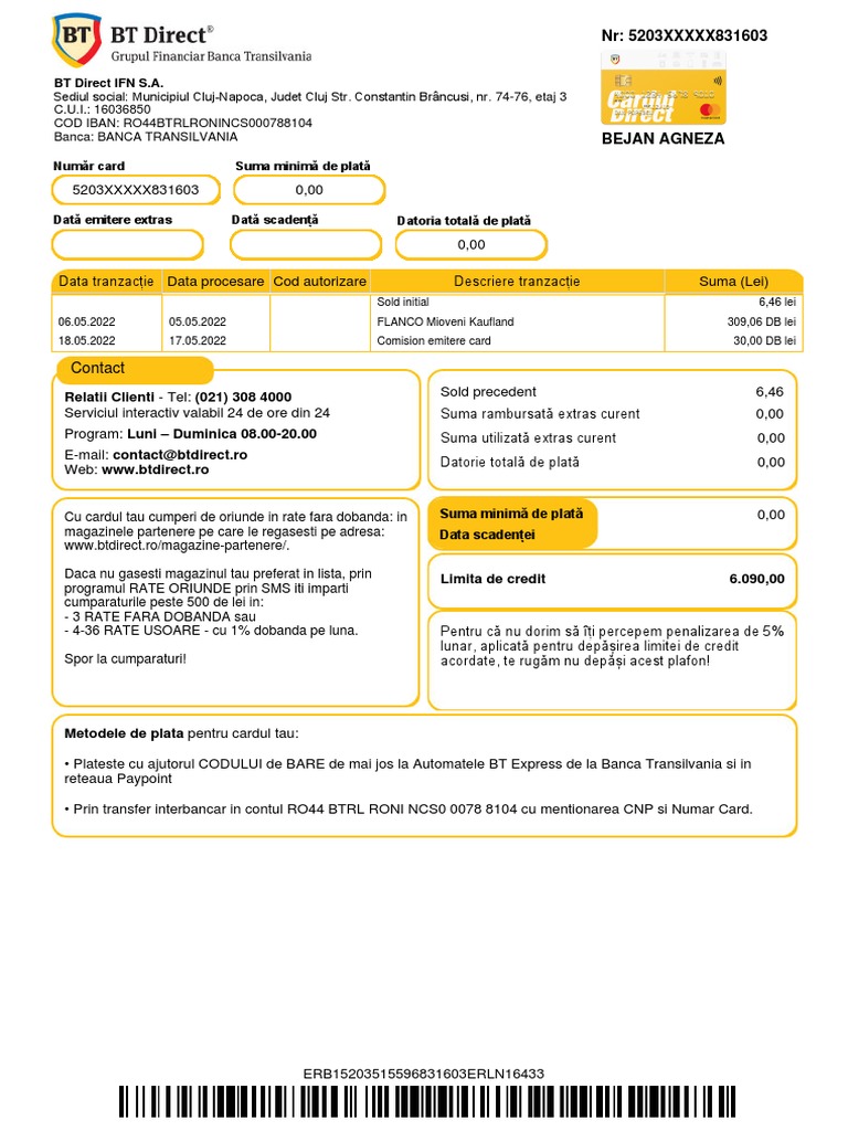 BT Direct Card: Detalii și Contact | PDF