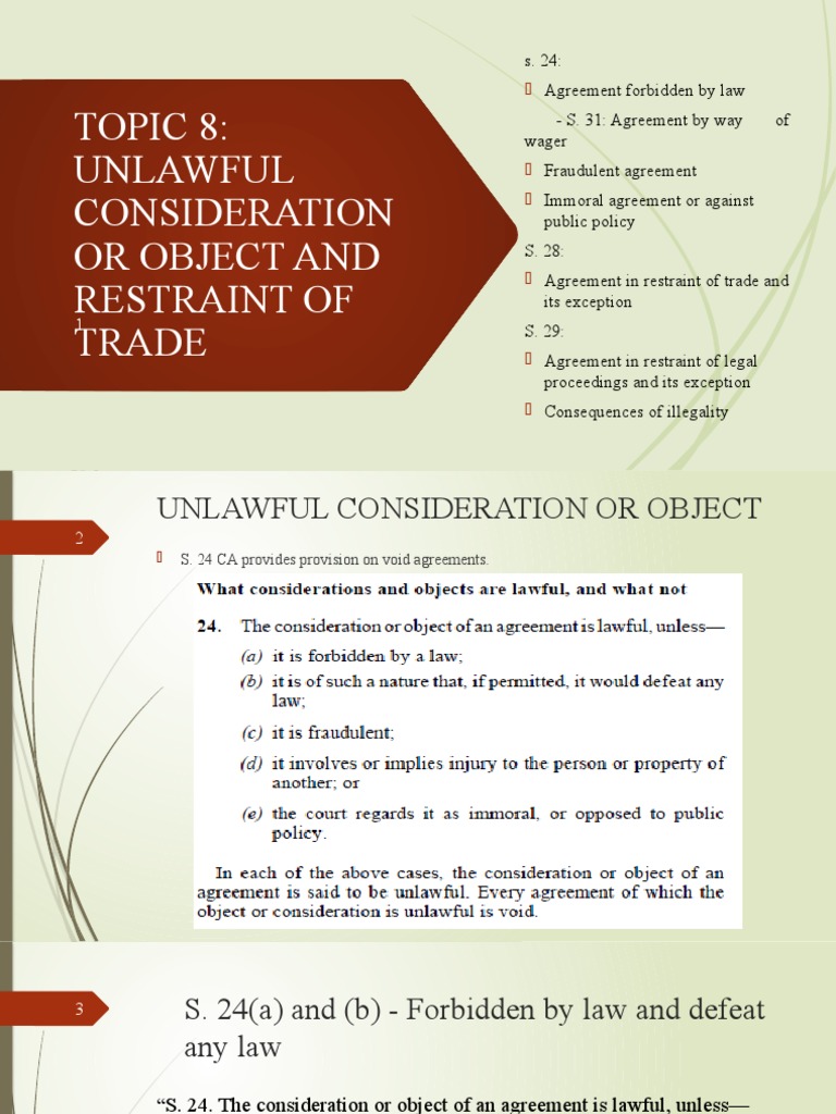 Topic 8 Unlawful Agreement PDF Restraint Of Trade Cause Of Action