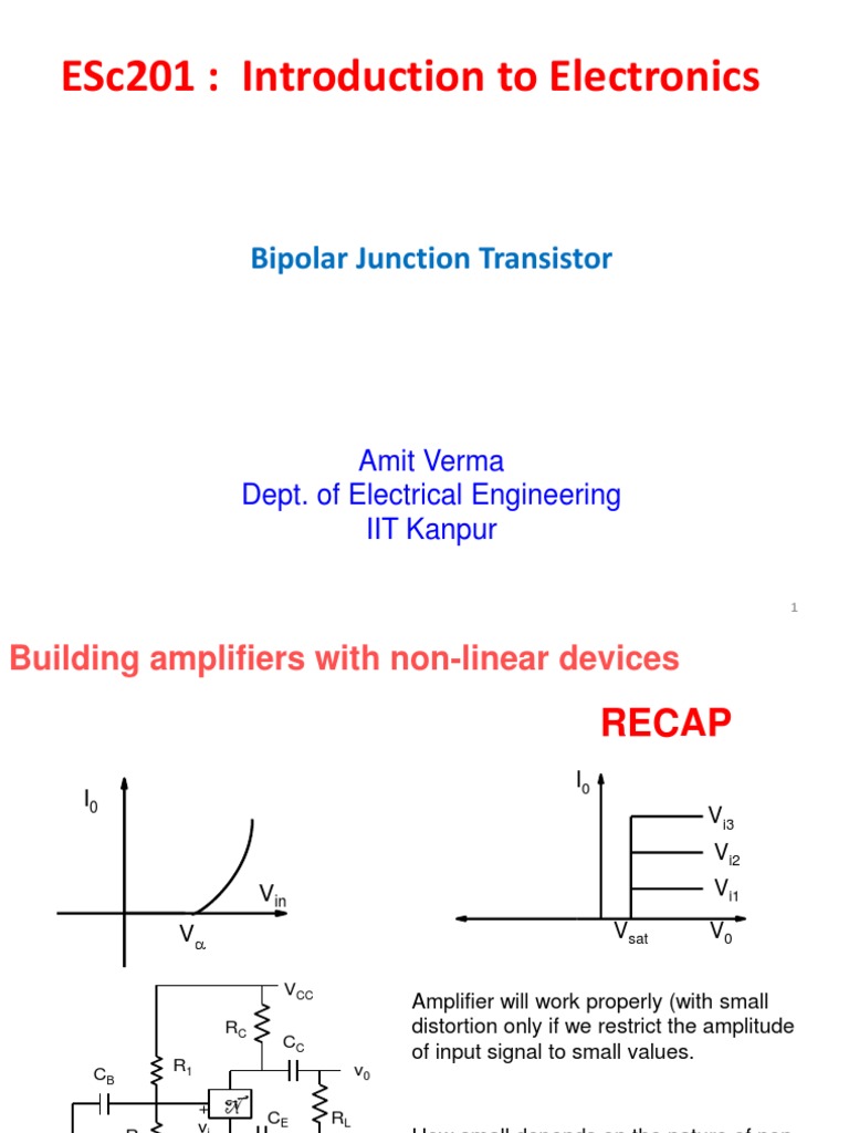 Esc201 Introduction To Electronics Bipolar Junction Transistor PDF