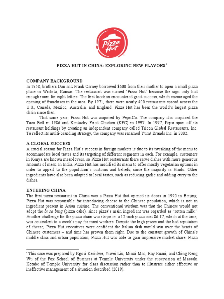 Pizza Hut Case Pdf Cuisine Foods
