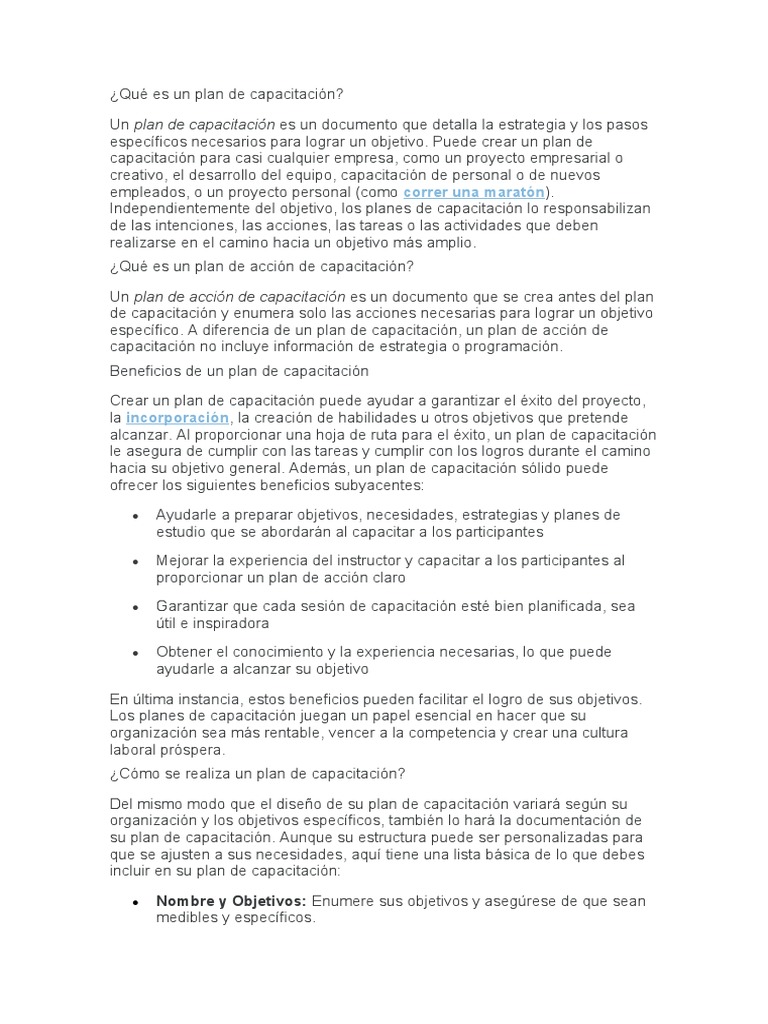 Definición de Plan de Capacitación | PDF | Presupuesto