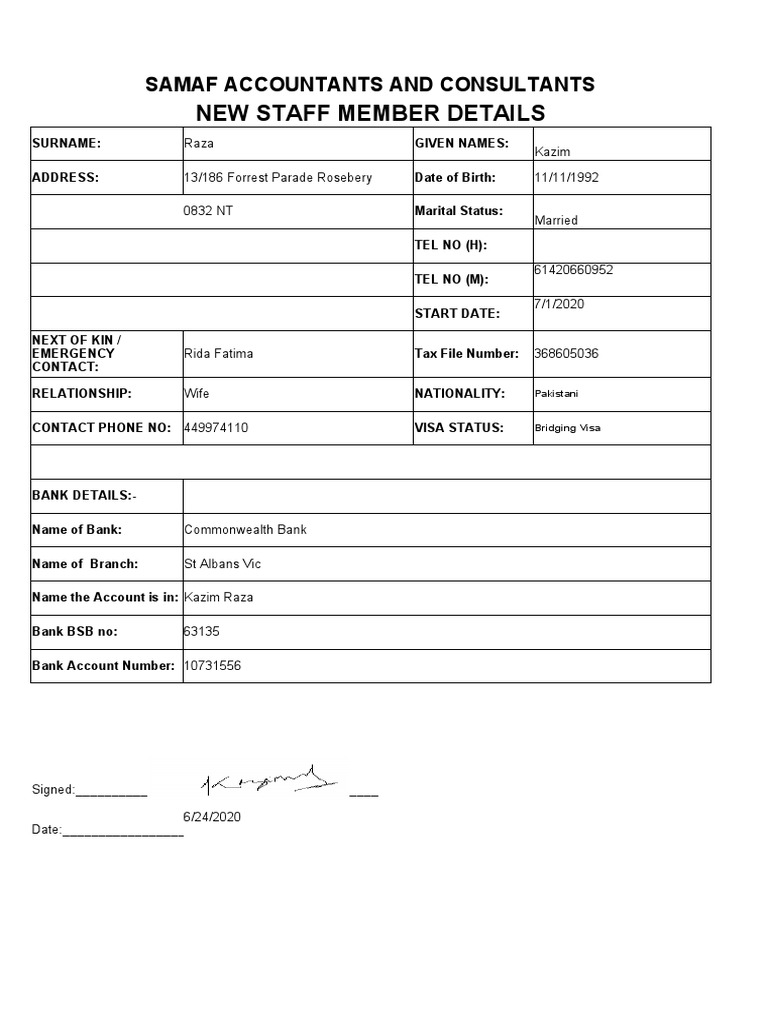 New Staff Details - Kazim Raza | PDF | Payments | Government