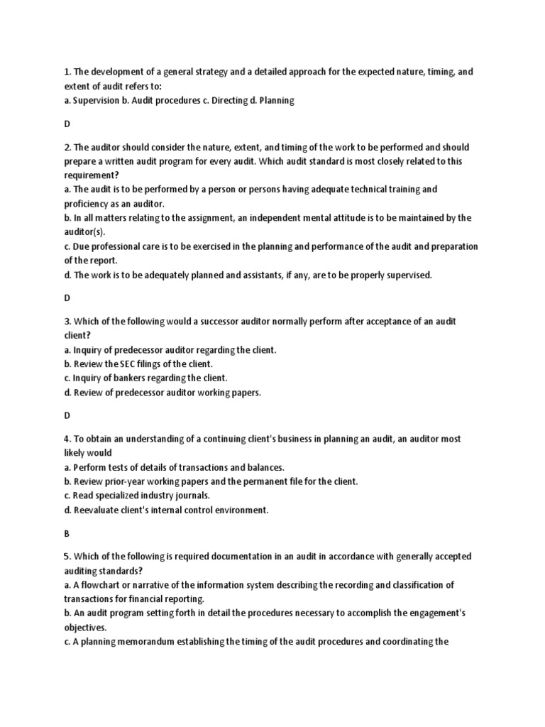 Audit Planning Quizlet PDF Going Concern Financial Audit