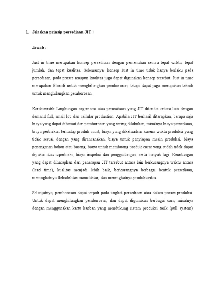 Prinsip Just In Time dalam Manajemen Operasi | PDF | Bisnis