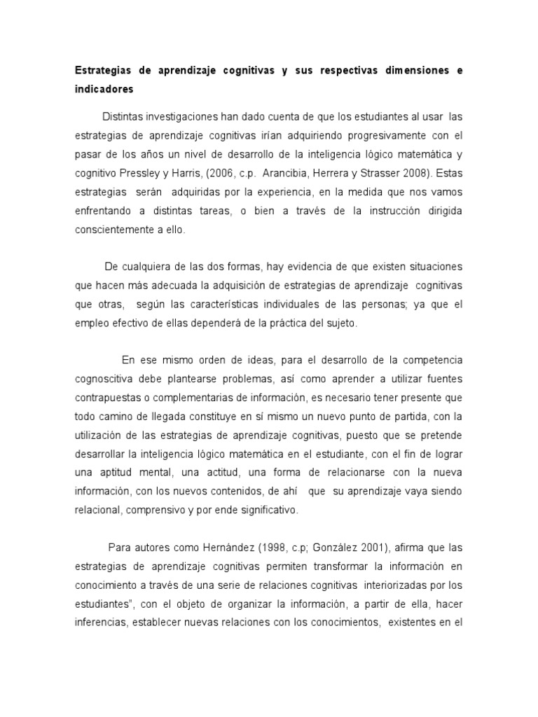 Estrategias de Aprendizaje Cognitivas | PDF | Aprendizaje | Esquema ...