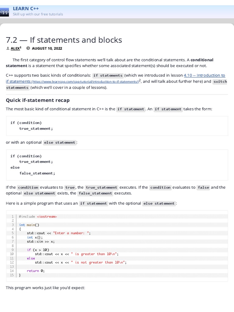 7.2 - If Statements and Blocks - Learn C++ | PDF | Scope (Computer ...