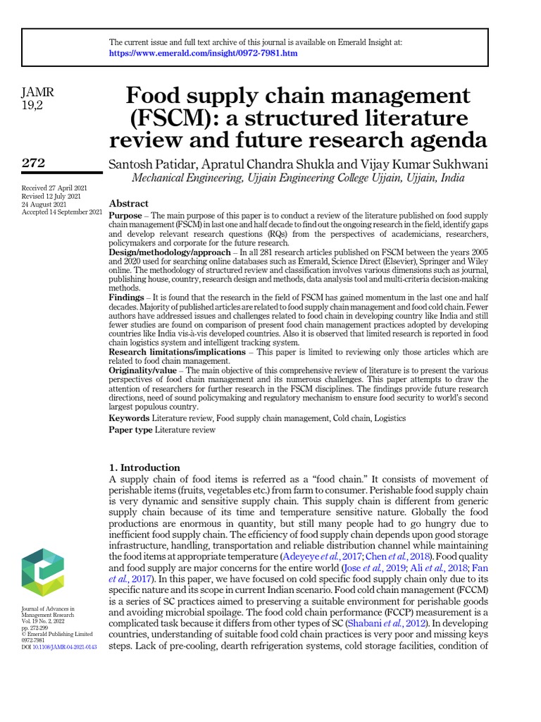 Food Supply Chain Management Lit Review | Download Free PDF | Supply ...