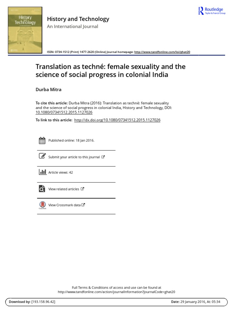 Translation As Techné - Female Sexuality and The Science of Social ...
