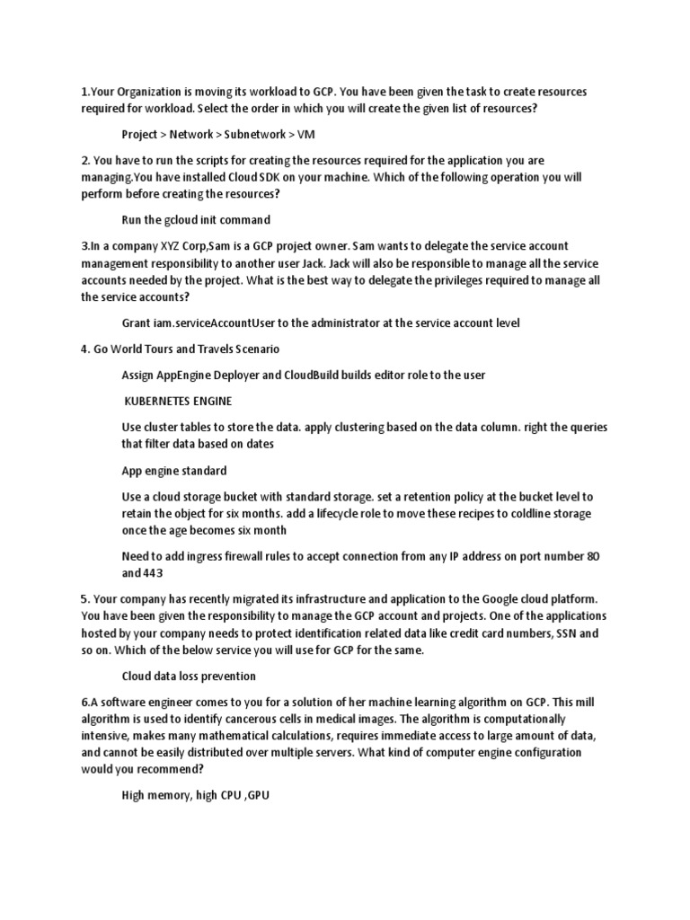 GCP Sample Questions PDF Cloud Computing Computer Architecture