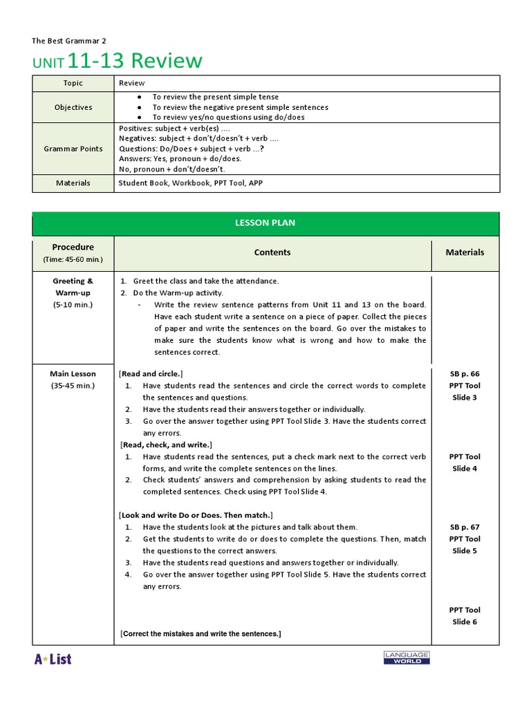 Present Simple Tense Review Guide | PDF | Verb | Question