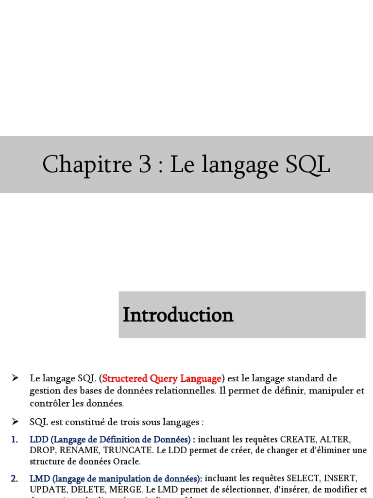 Introduction au langage SQL et ses types | PDF | SQL | Recherche d ...