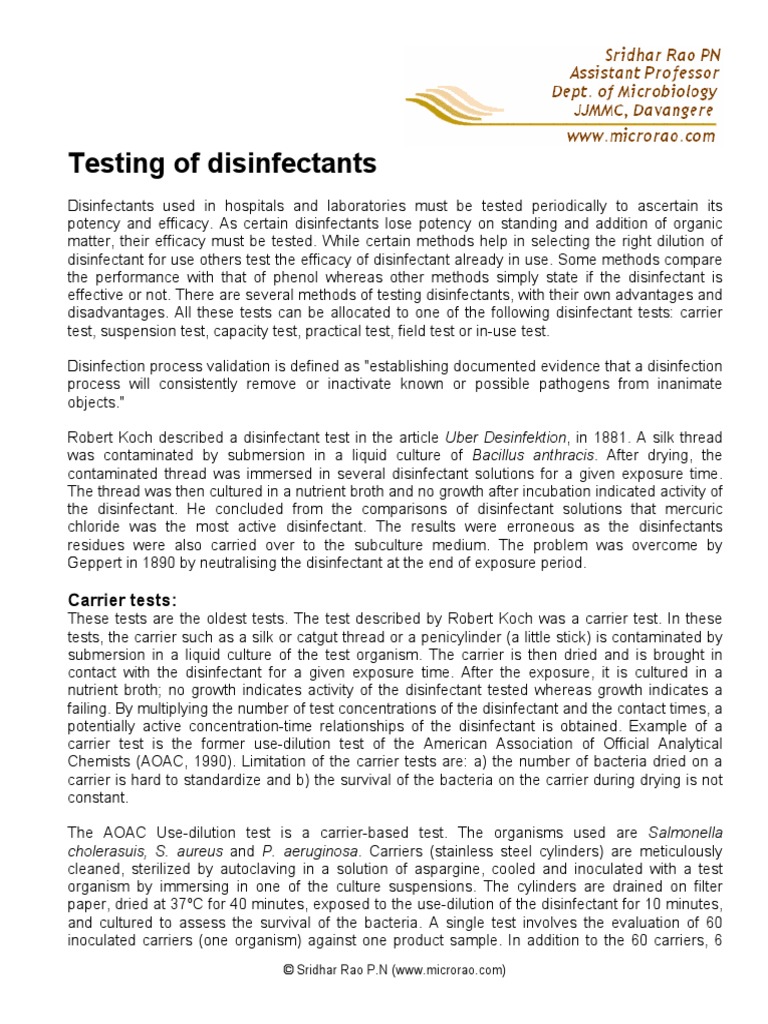Testing of Disinfectants PDF