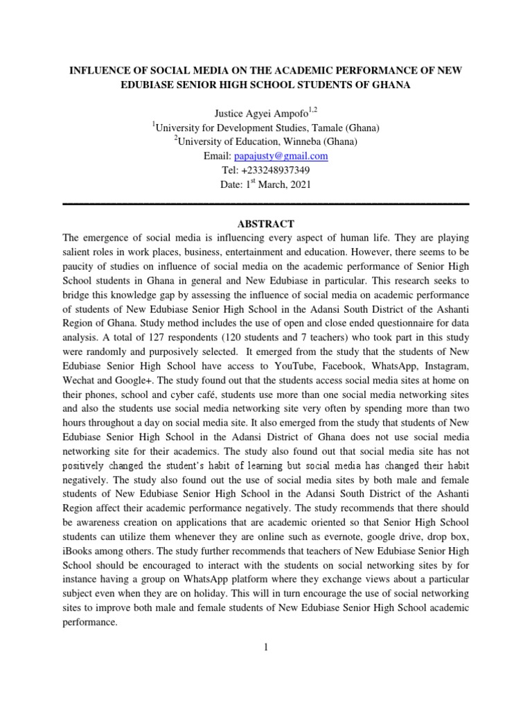 Social Media's Impact on Edubiase SHS Students | PDF | Sampling ...